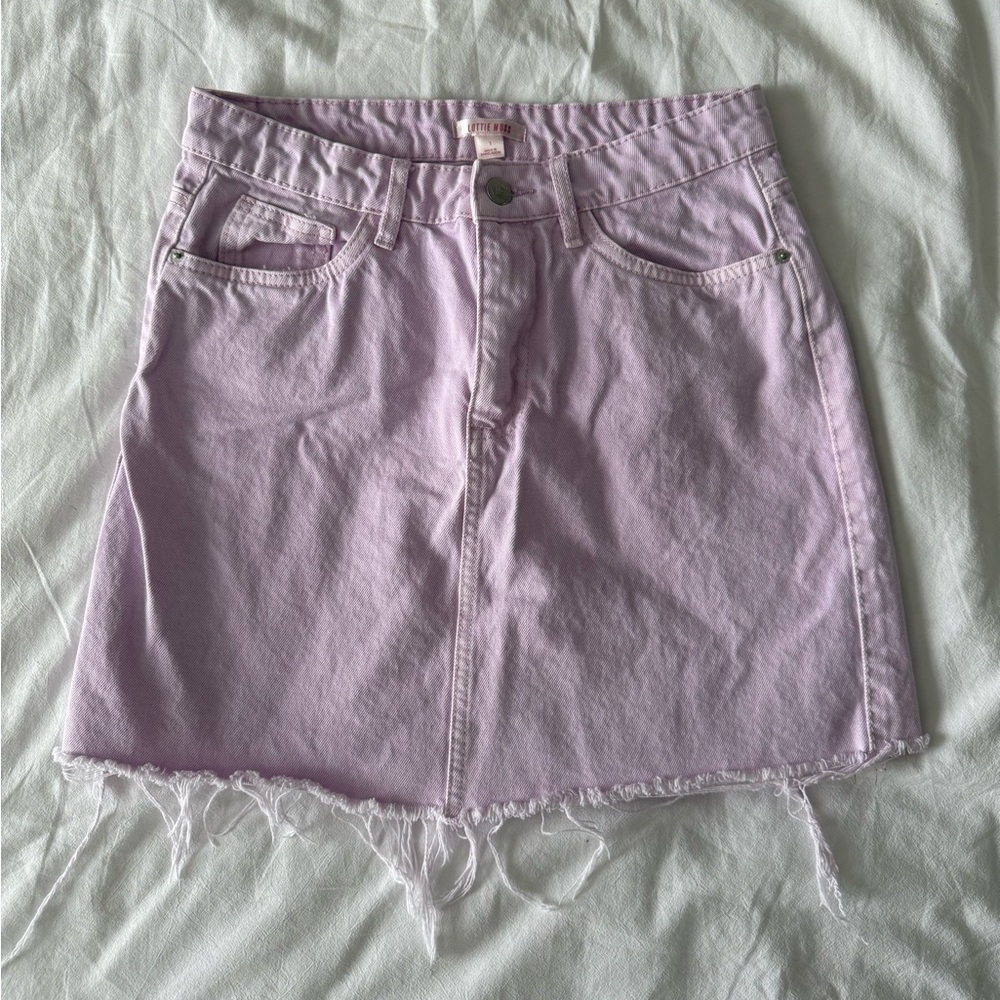 Stylish Lavender Frayed Hem Mini Skirt
